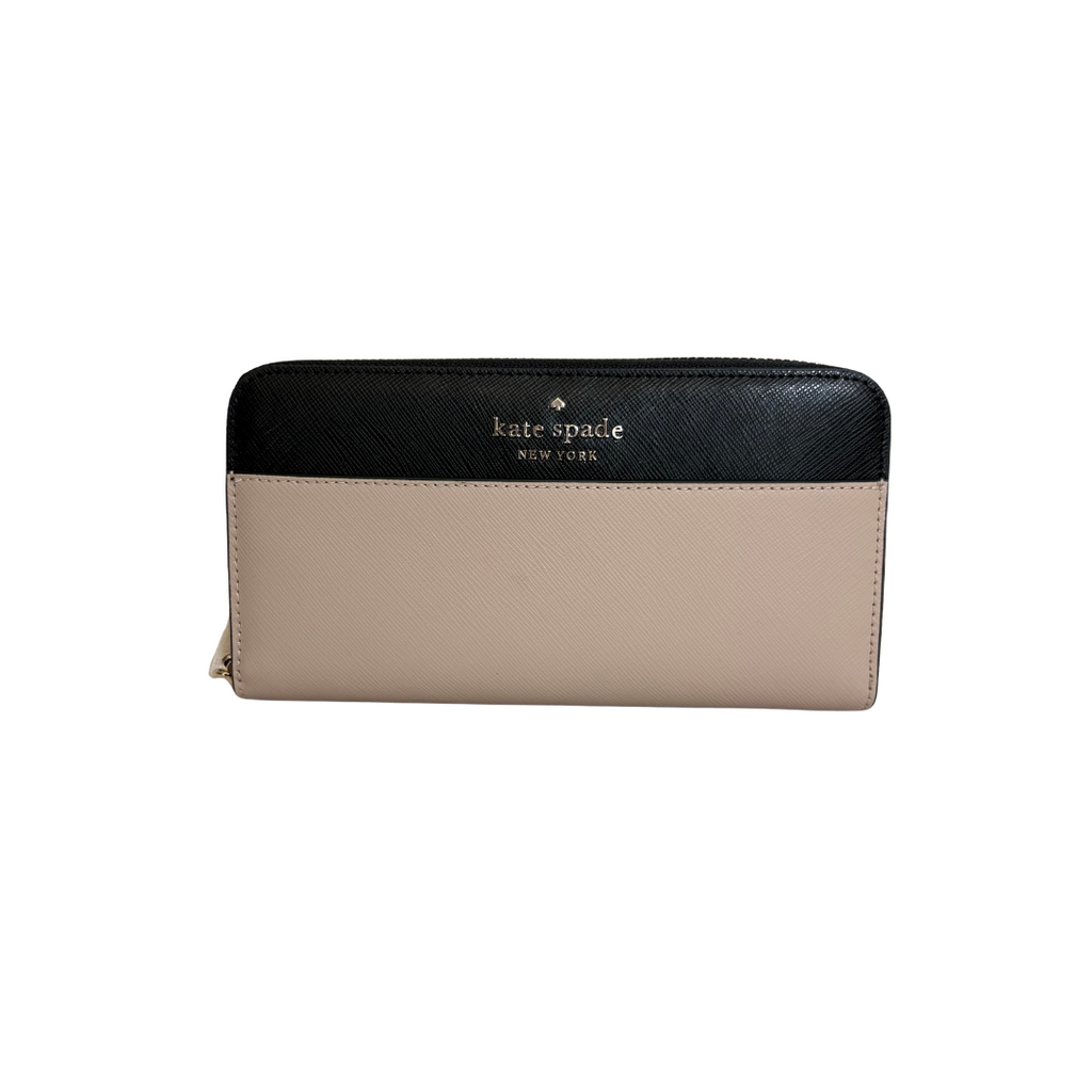 Kate Spade Black & Beige Leather Large 'Madison' Continental Wallet | Brand New |