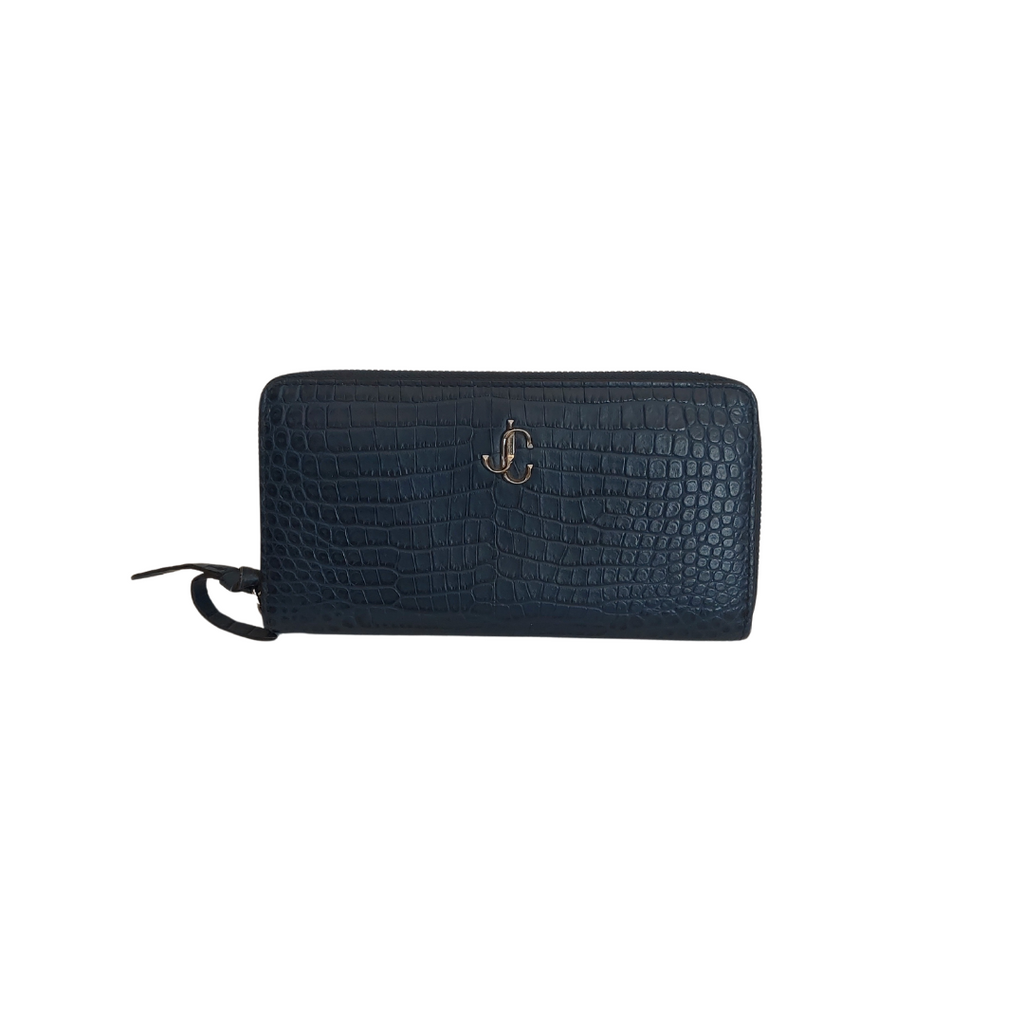 Jimmy Choo Dark Blue Croc Embossed Leather 'Pippa' Long Wallet | Gently Used |