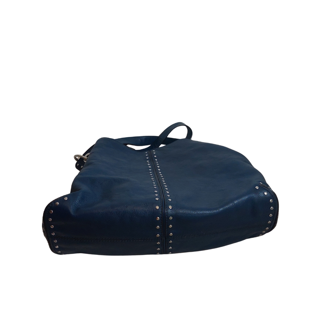 Michael Kors Astor Navy Blue Leather Silver Studded Hobo Bag | Pre Loved |