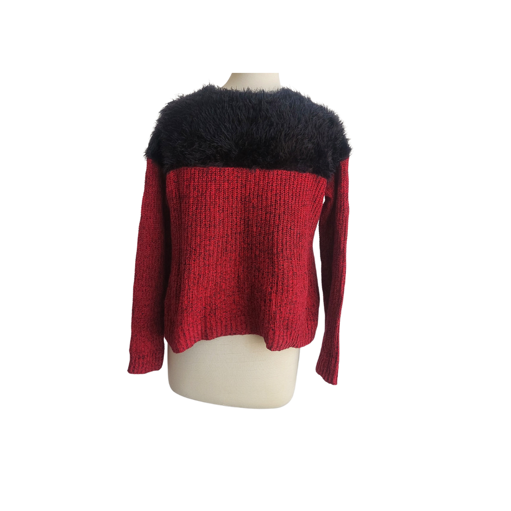 Two By Vince Camuto Red & Black Fur Sweater | Gently Used |