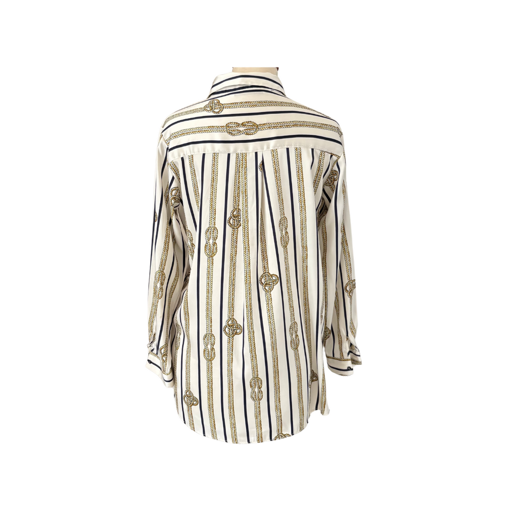 ZARA White Chain Printed Satin Collared Button Up Top | Gently Used |