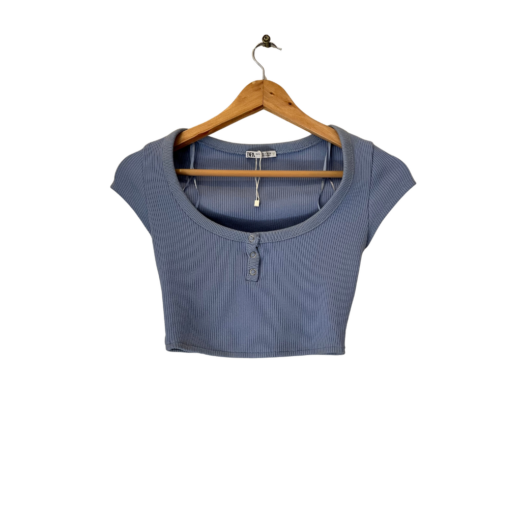 ZARA Powder Blue Ribbed Crop Top | Pre Loved |