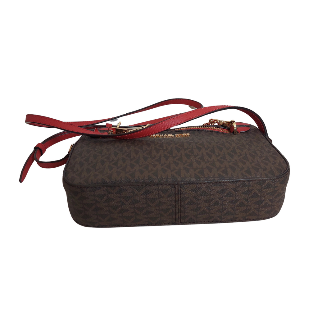 Michael Kors Brown & Red Jet Set Large Logo Crossbody Bag | Pre Loved |