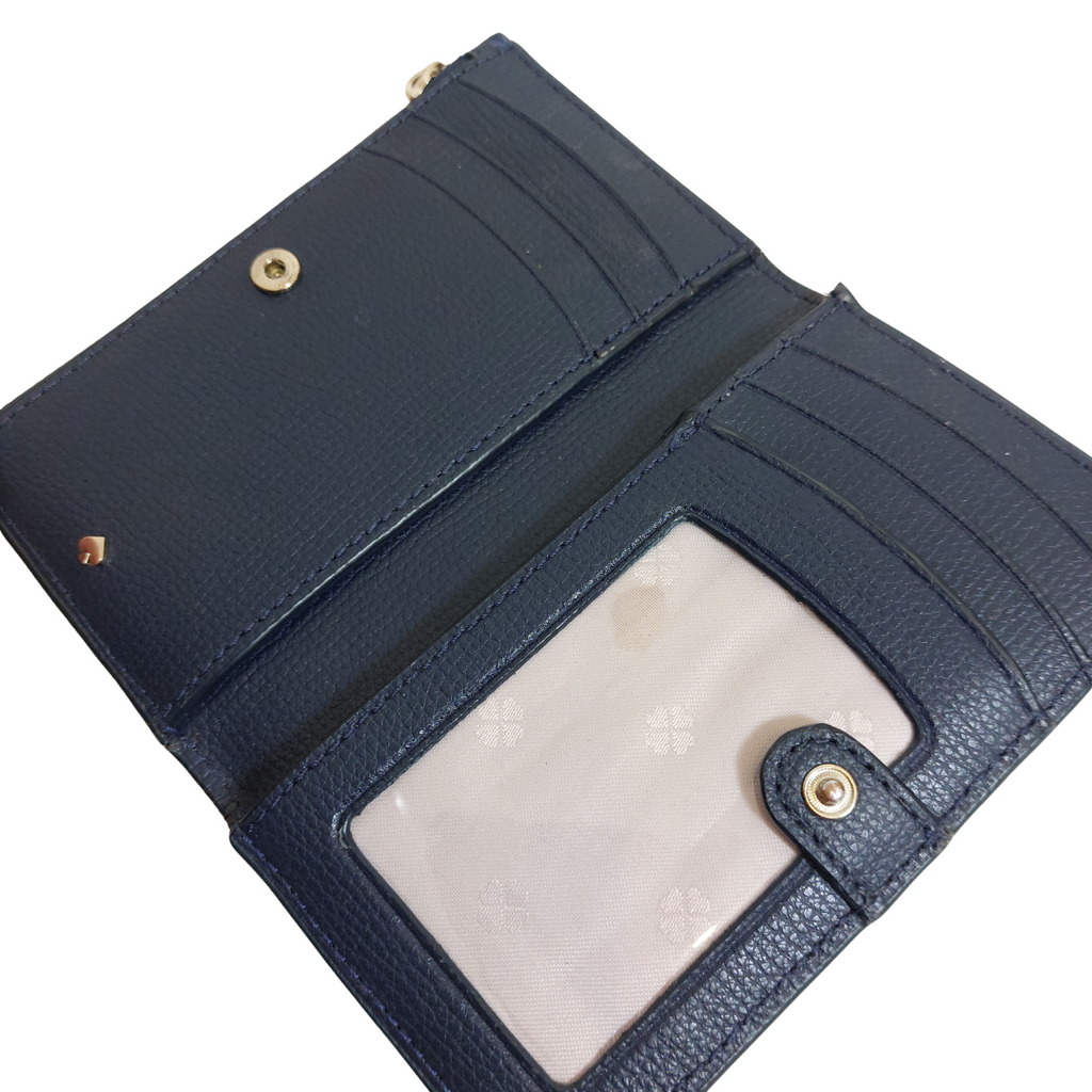 Kate Spade Navy Leather Small Slim Bifold Wallet | Pre Loved |