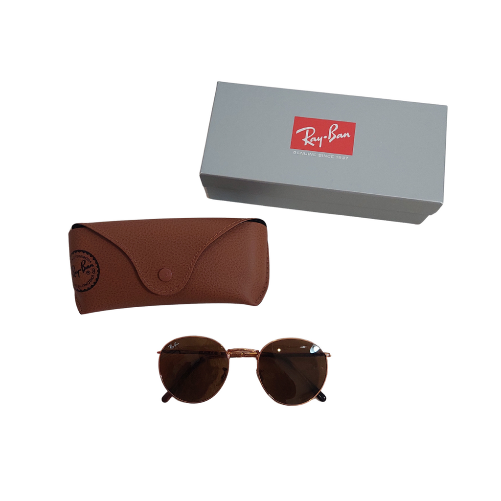 Ray-Ban Rose Gold & Brown RB3637 Round Metal Frame Sunglasses | Like New |