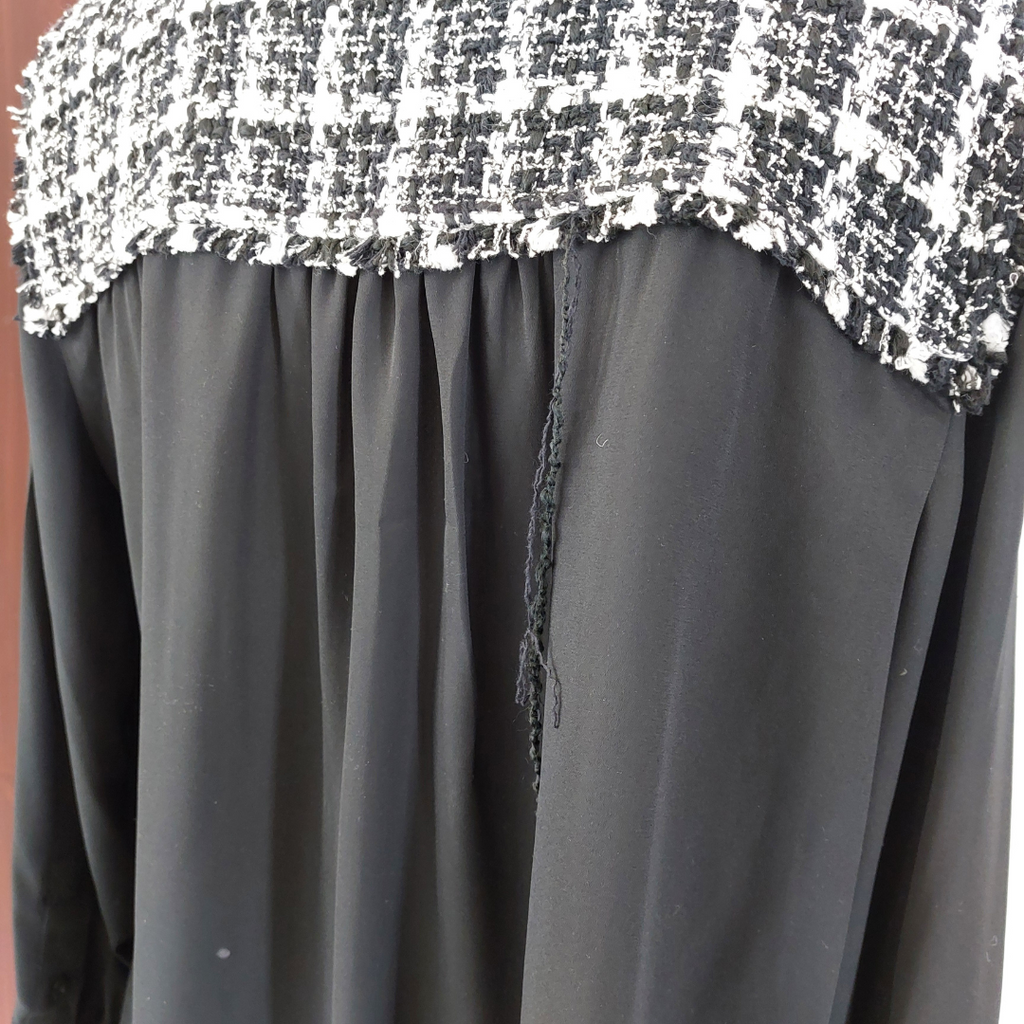 ZARA Black Chiffon & Tweed Collared Shirt | Pre Loved |