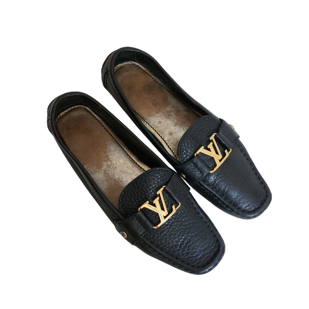 Louis Vuitton Black Pebbled Leather Monte Carlo Driving Moccasins | Pre Loved |