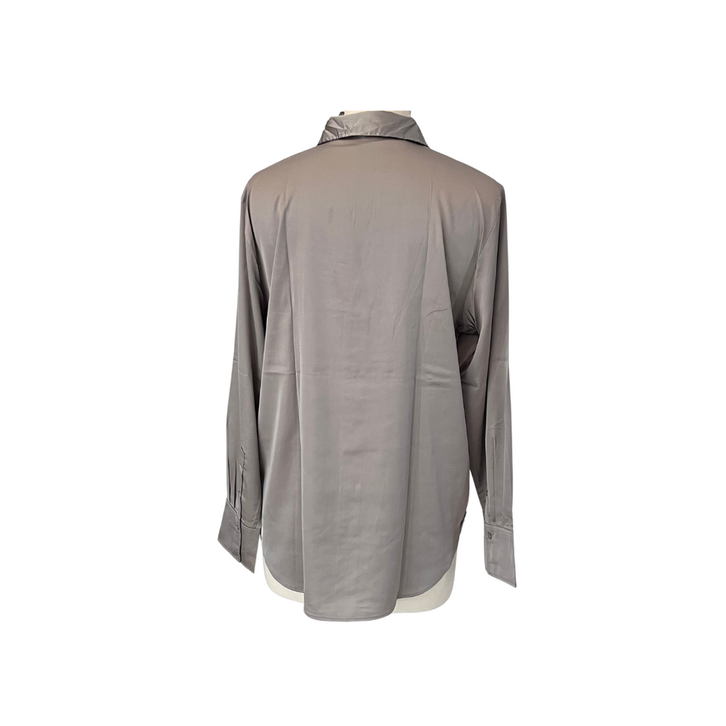 H&M Grey Satin Collared Top | Pre Loved |