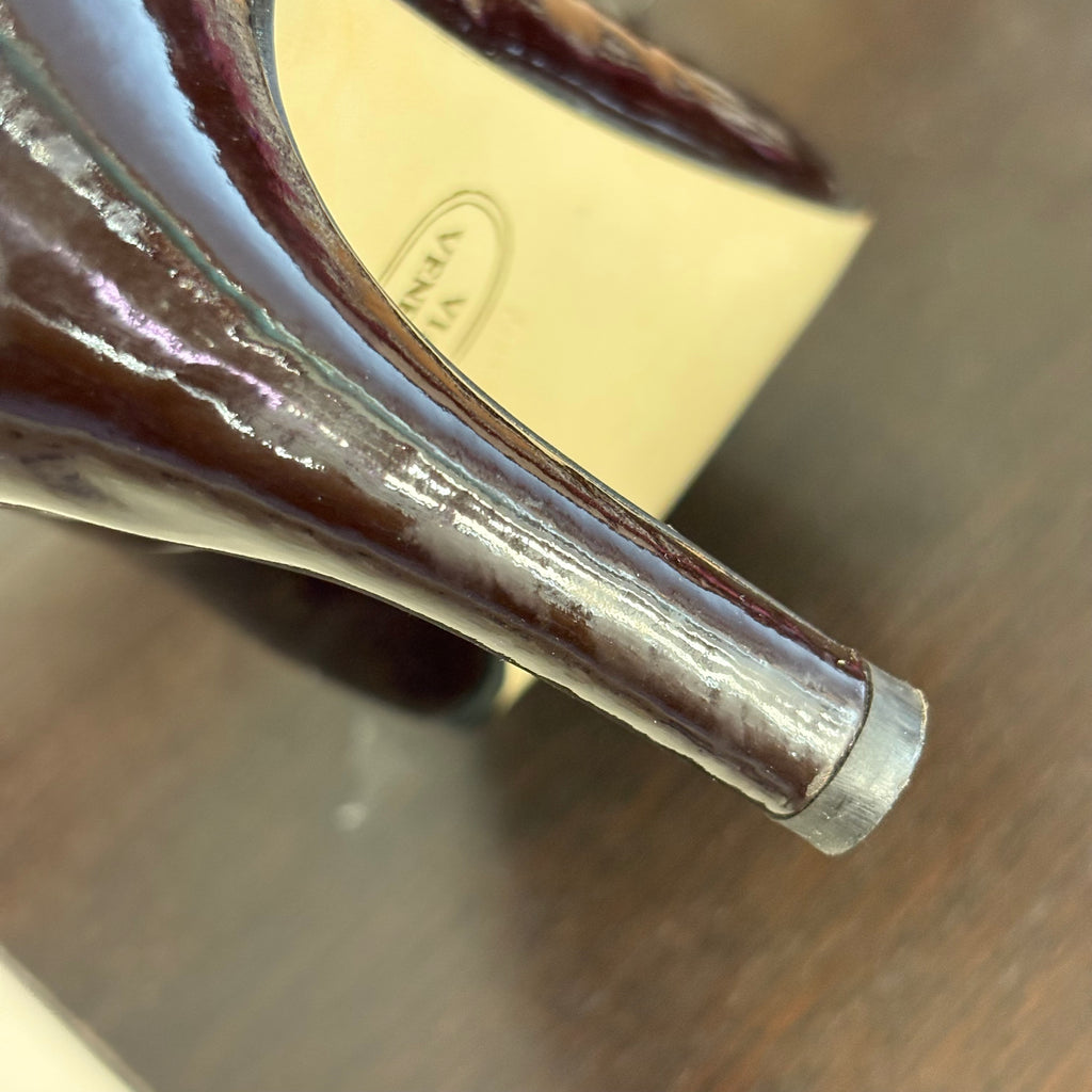 Via Venetto Brown Patent Peep Toe Heels | Pre Loved |