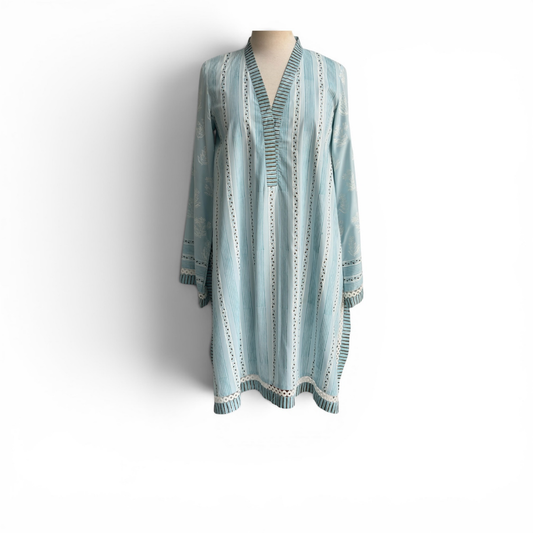 Blocked Light Blue And White Stripe Print Kurta | Pre Loved |
