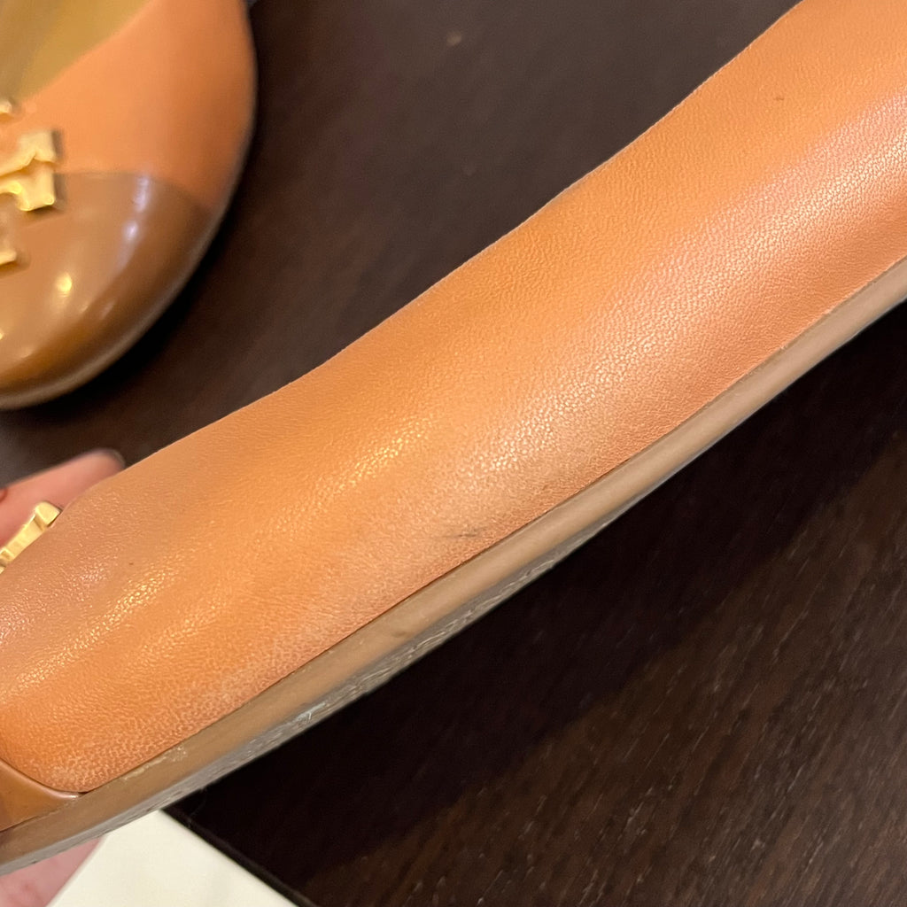 Tory Burch Two-toned Tan Leather Everly Ballet Flats | Pre Loved |