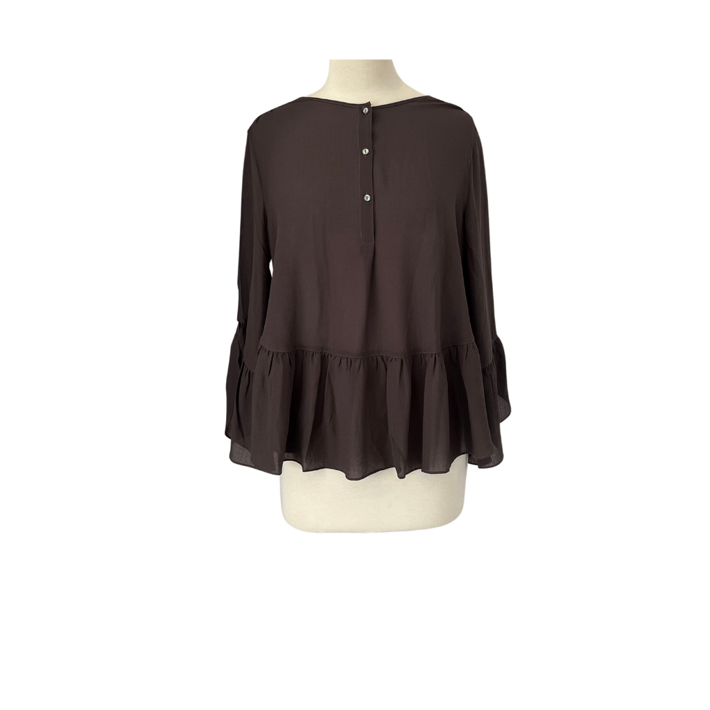 Max Studio Brown Semi Sheer Frill Blouse | Gently Used |