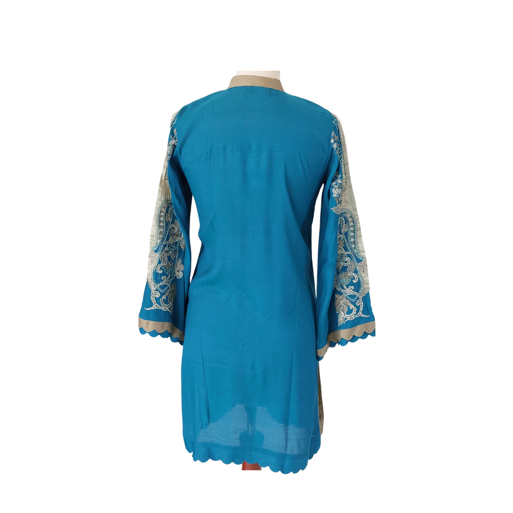 Sana Safinaz Blue & Beige Embroidered Kurta | Pre Loved |