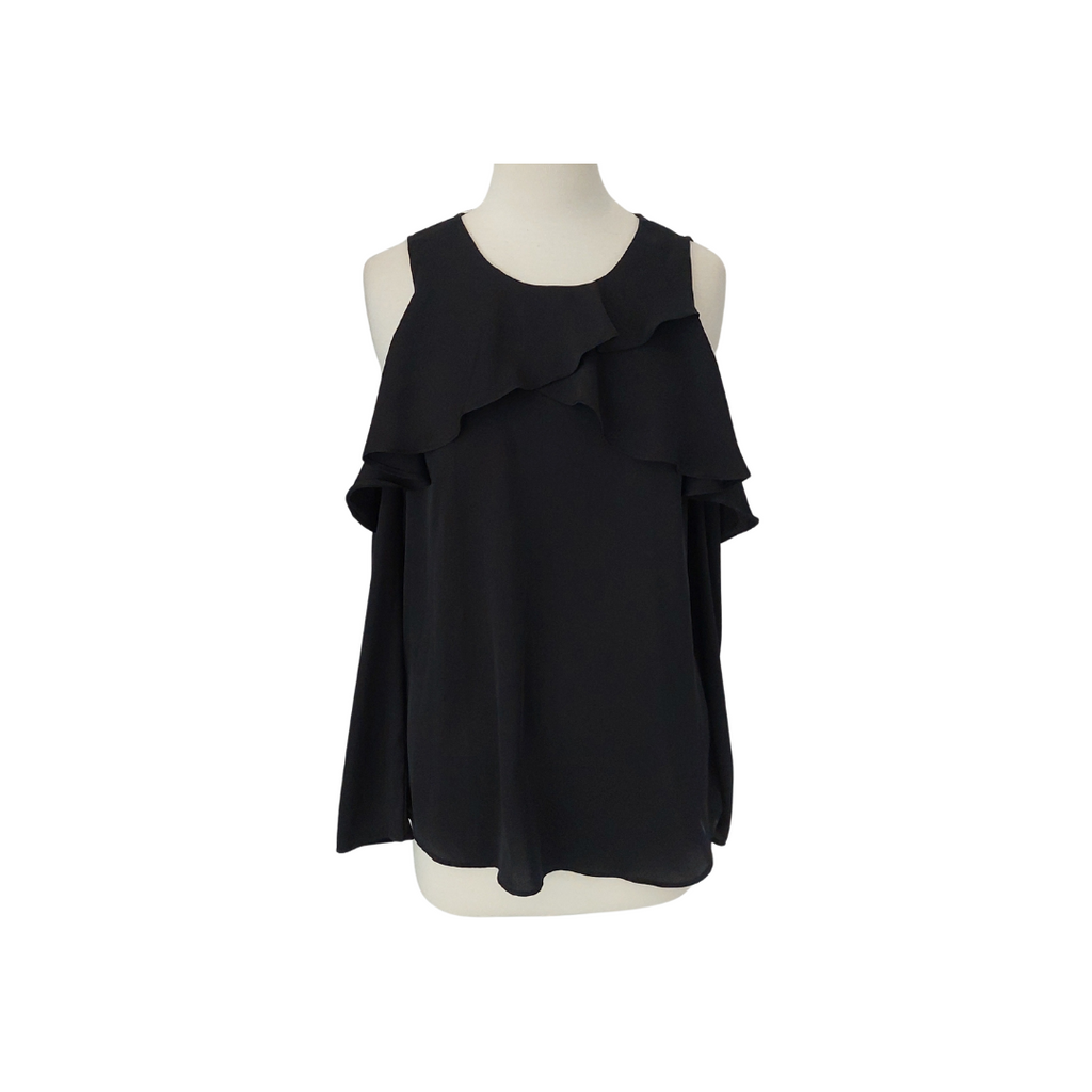 BCBGeneration Black Cold Shoulder Frill Detail Top | Gently Used |