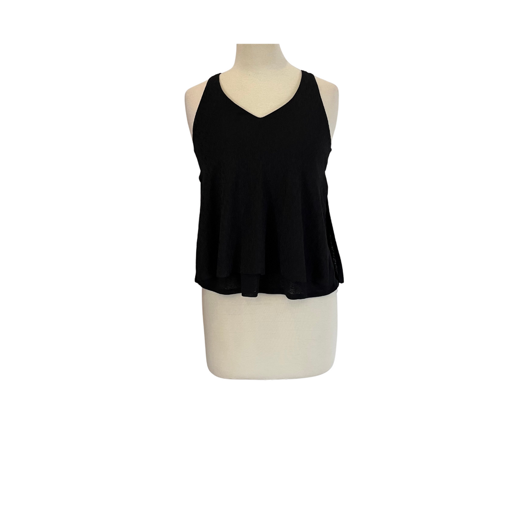 Mango Black V-neck Sleeveless Crinkle Top | Pre Loved |