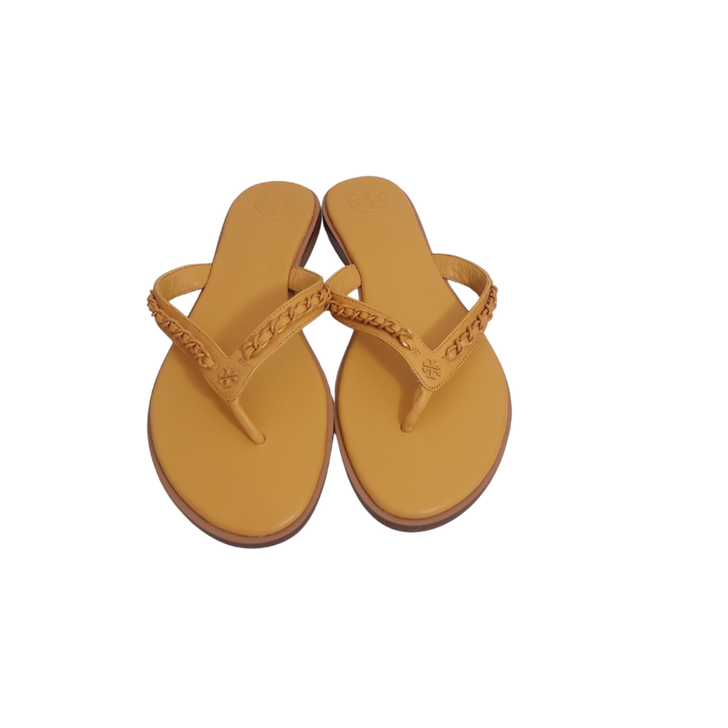 Tory Burch Mustard Everly Chain Leather Thong Sandals | Brand New |