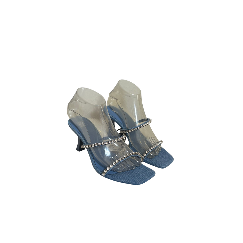 ZARA Blue Rhinestones & Denim Sandals | Brand New |