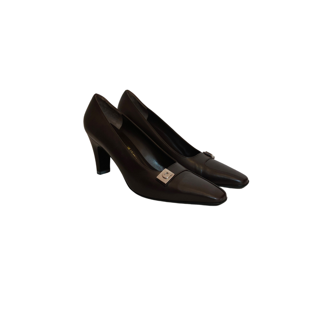 Salvatore Ferragamo Dark Brown Leather Pumps | Like New |