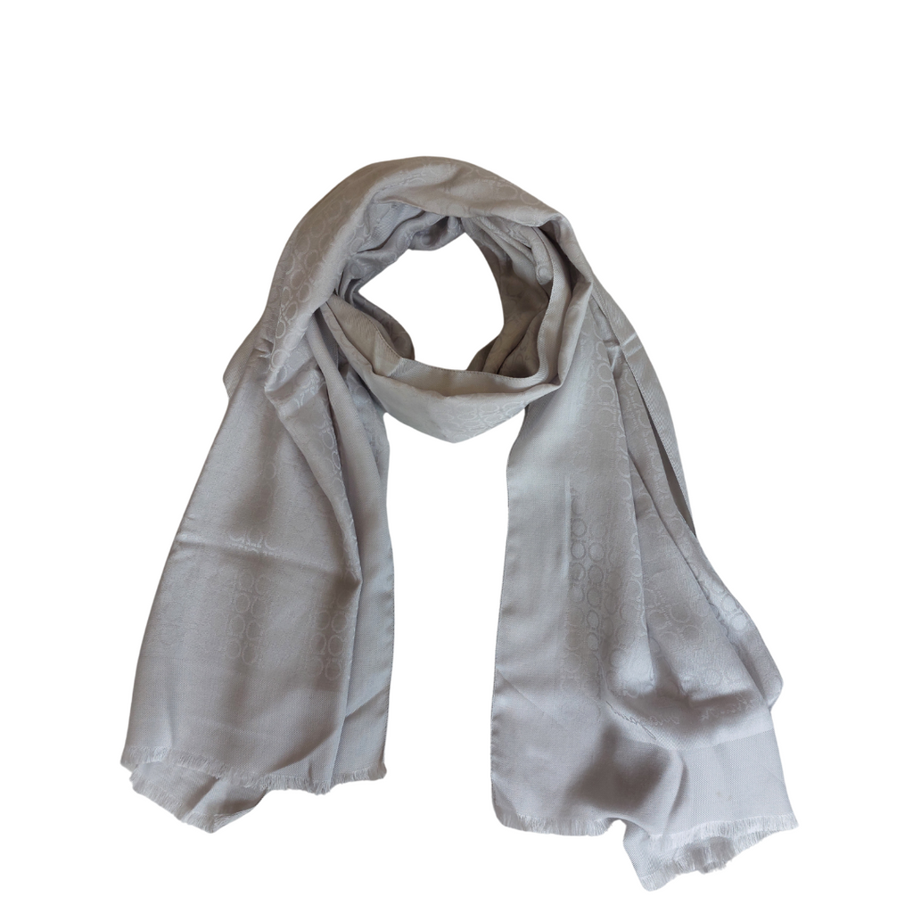 Salvatore Ferragamo Light Grey Monogram Silk Scarf | Pre Loved |