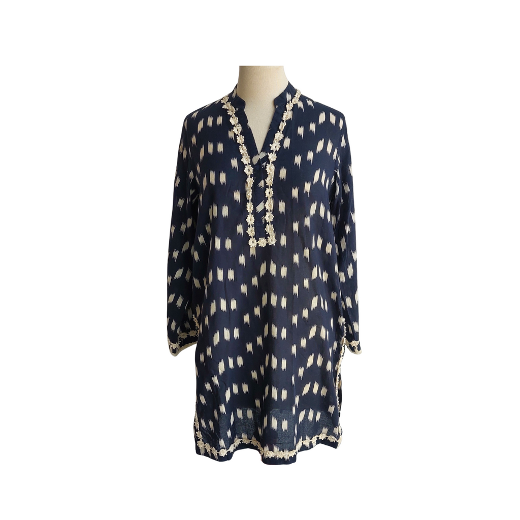 Riffat Aliani Navy & White Printed And Lace Detail Kurta | Gently Used |