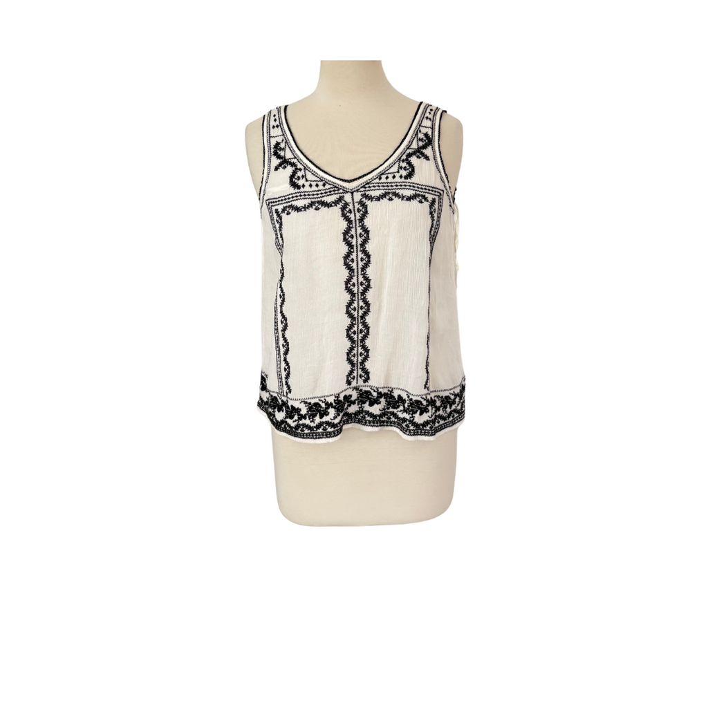 New Look White & Black Embroidered Sleeveless Top | Gently Used |