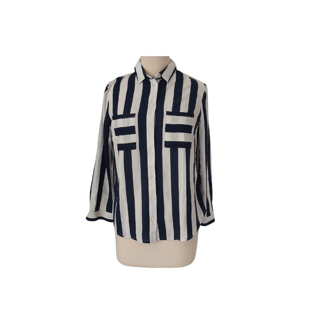 H&M Navy & White Striped Button Down Shirt | Pre Loved |