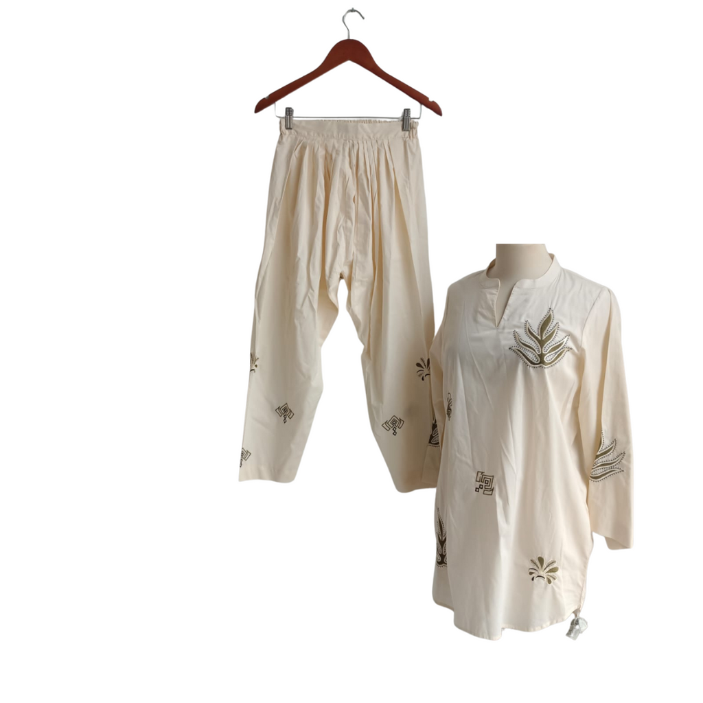 Solids Off-White Embroidered Co-ord Set | Gently Used |