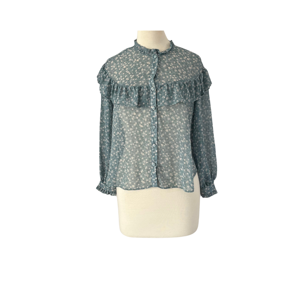 ZARA Printed Green Sheer Blouse | Gently Used|