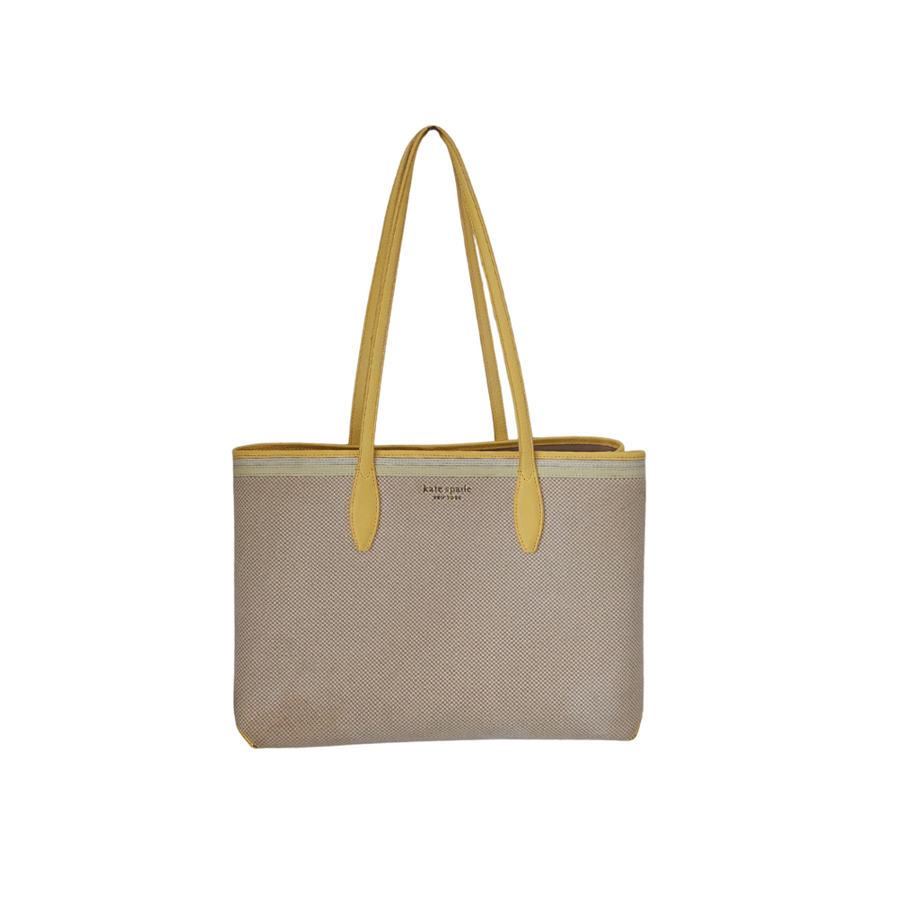 Kate Spade Cream Canvas & Yellow Leather 'All Day' Large Tote Bag | Pre Loved |