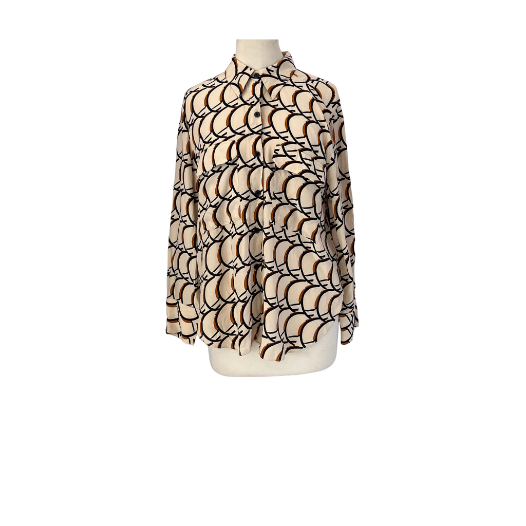 ZARA Beige & Brown Printed Collared Shirt | Pre Loved |