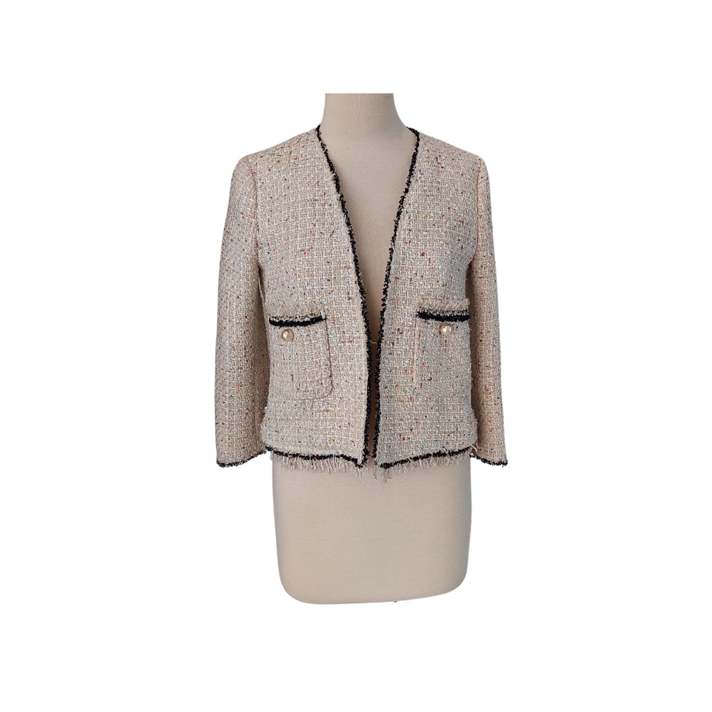 Zara Off White Tweed Open Blazer | Gently Used |