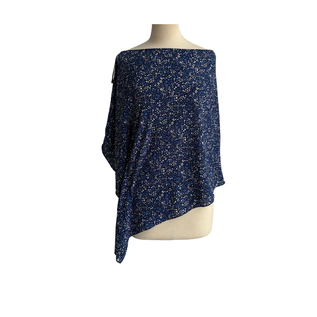 Michael Kors Blue Floral Print Shoulder Zip Poncho Top | Gently Used |