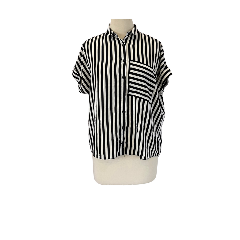 Primark White & Black Striped Short-sleeves Collared Shirt | Gently Used |