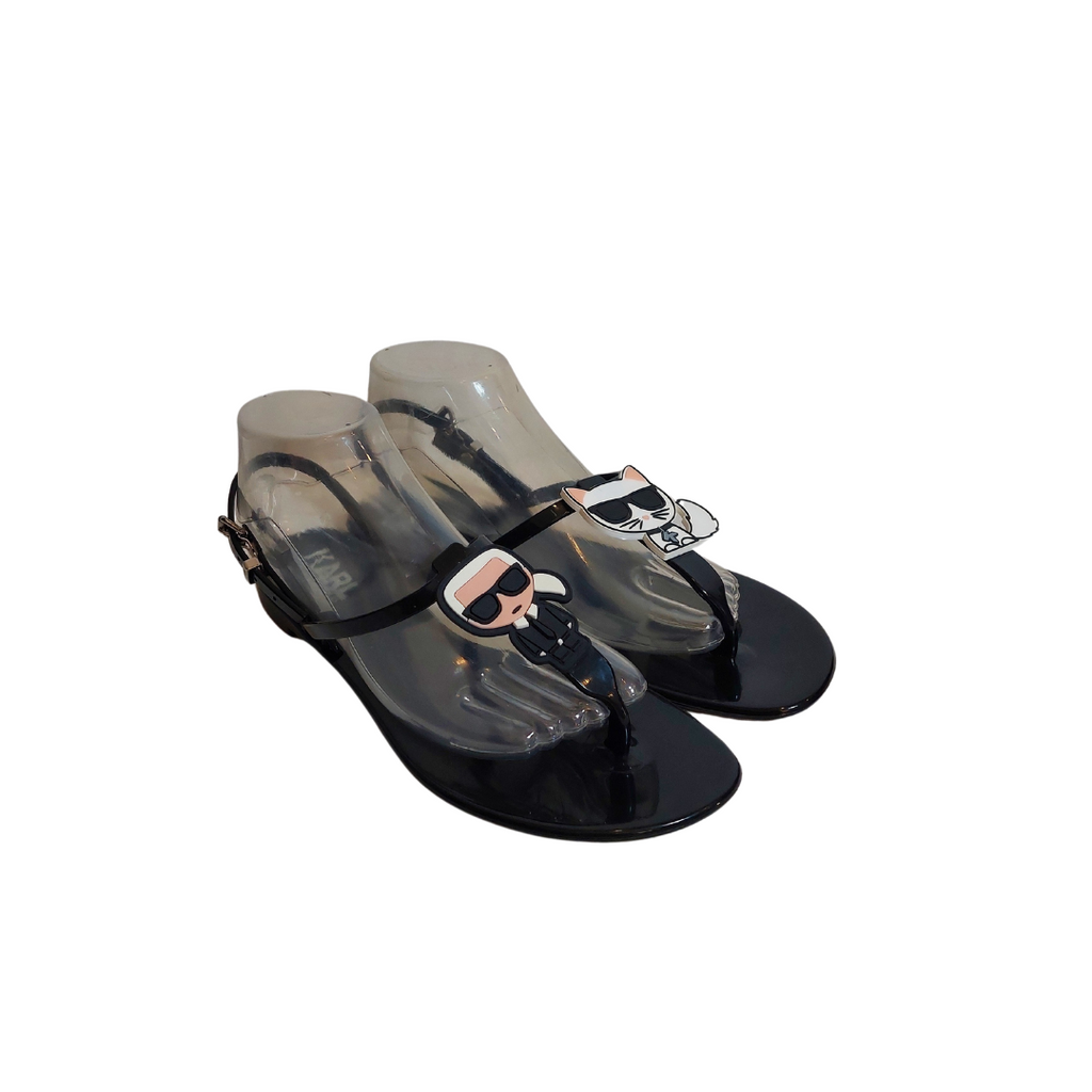Karl Lagerfeld Black Jelly Karl Ikonic Sling Sandals | Brand New |