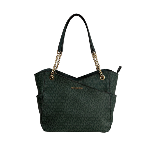 Michael Kors Green Coated Canvas Jet Set Large Logo Shoulder Bag | Pre Loved | - Secret Stash