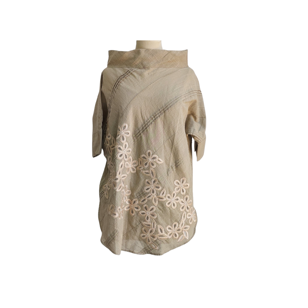 Studio Mehr Grey & Beige Embroidered Cowl Neck Tunic | Brand New |