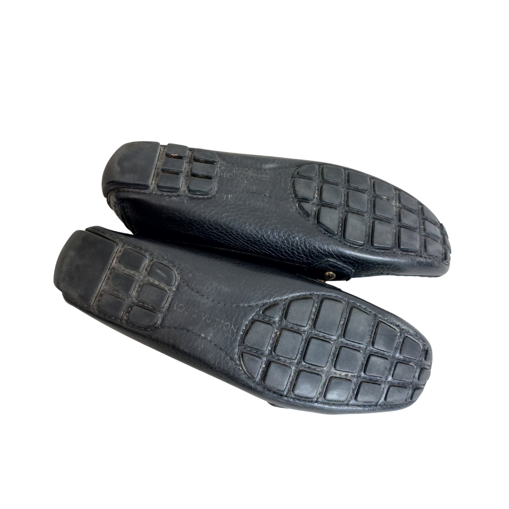Louis Vuitton Black Pebbled Leather Monte Carlo Driving Moccasins | Pre Loved |