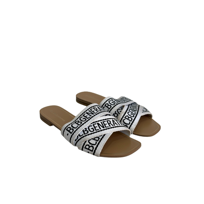 BCBGeneration White & Black Krista Crisscross Logo Sandals | Pre Loved |