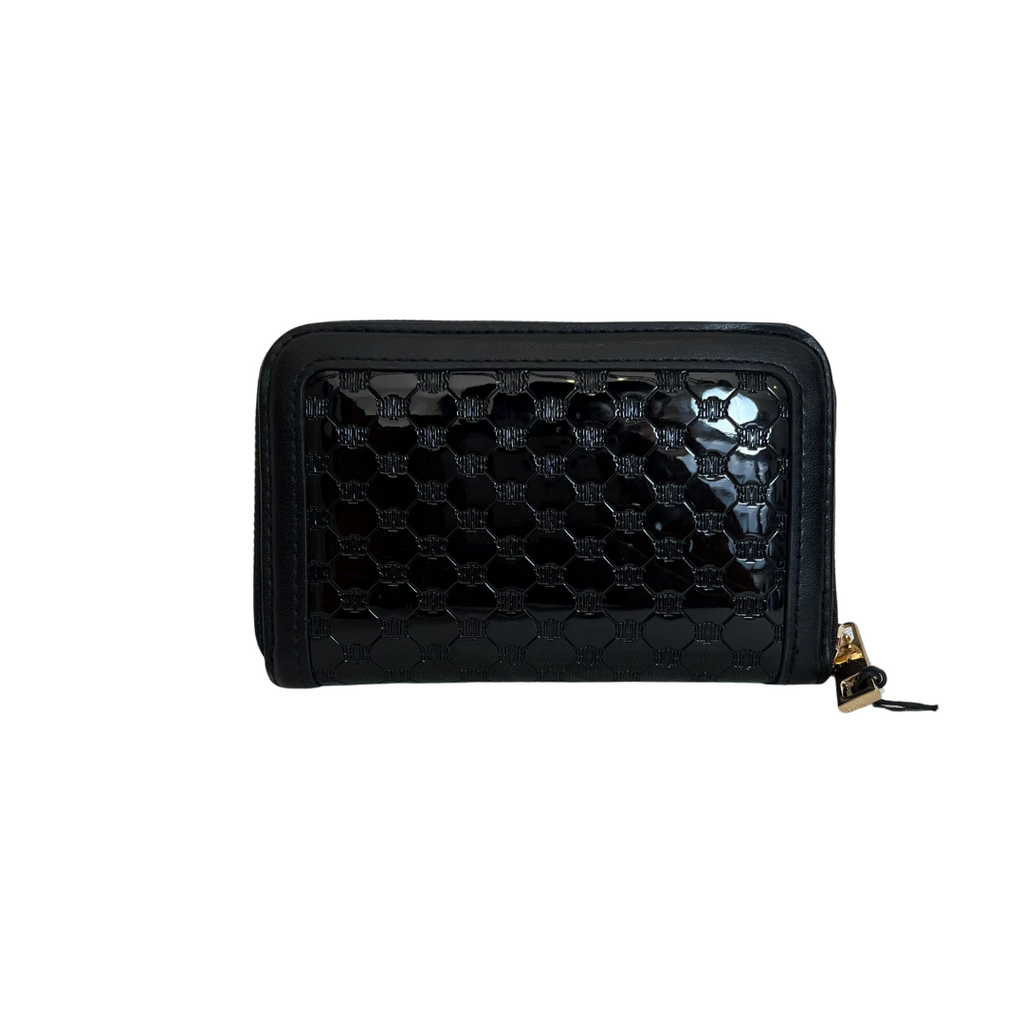 River Island Black Patent Logo embossed Zip Around Wallet | Brand New |