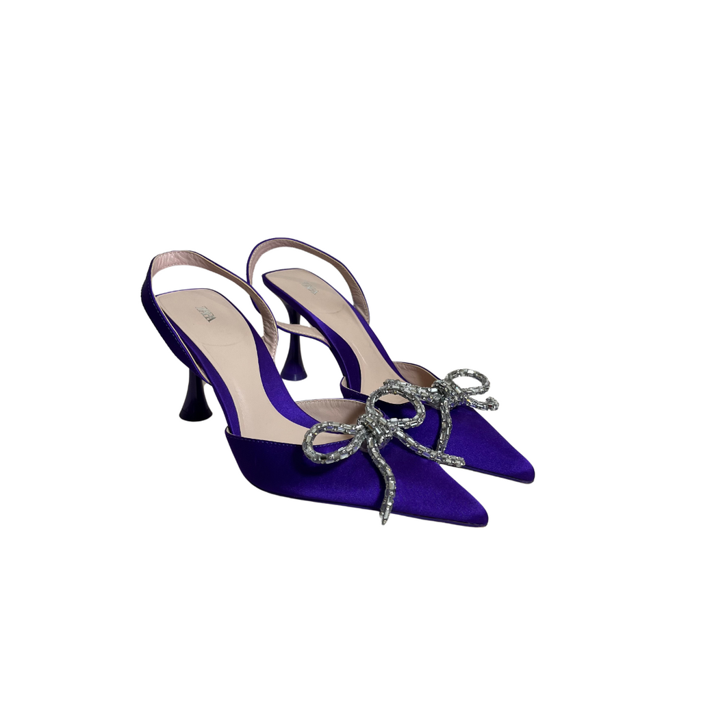 ZARA Purple Rhinestone Bow Mules | Gently Used |