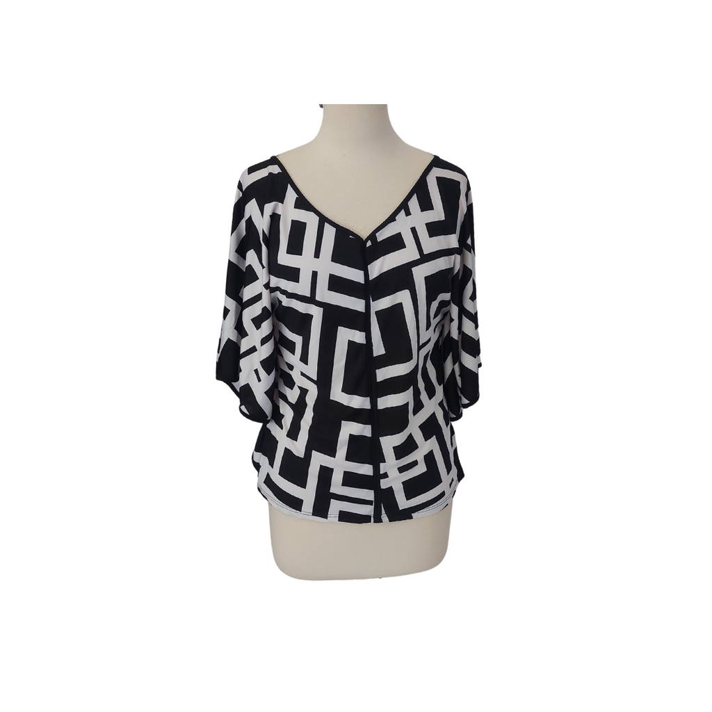 Jon Den Black & White Geometric Print Top | Brand New |
