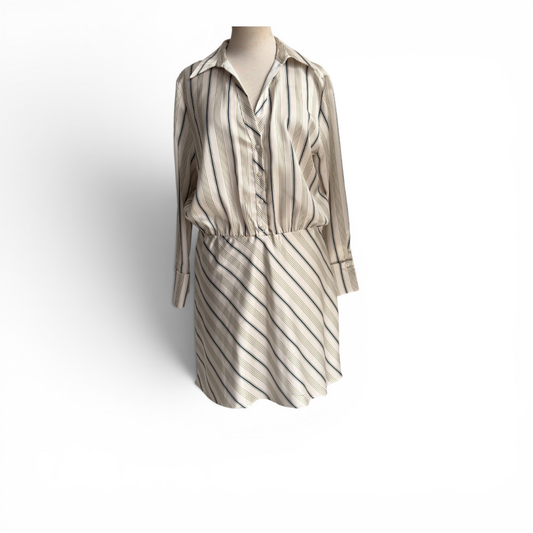 Zara White And Green Silk Button Down Midi Dress | Gently Used |