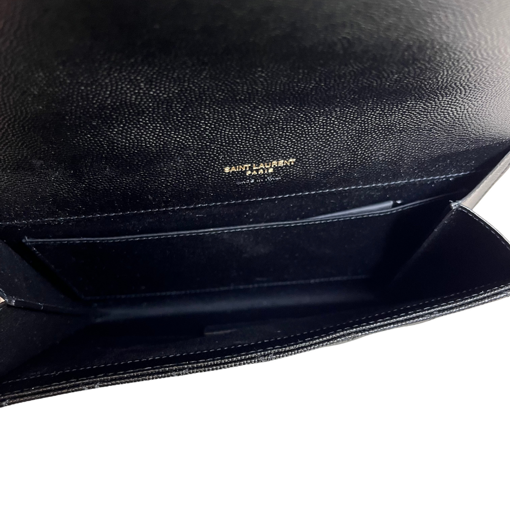 Saint Laurent Black Cassandre Matelassé Leather Clutch | Brand New |