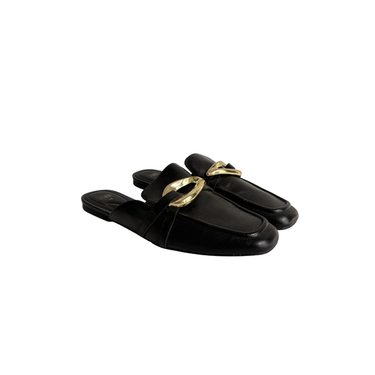 Zara Black Metallic Faux Leather Loafers | Pre Loved |