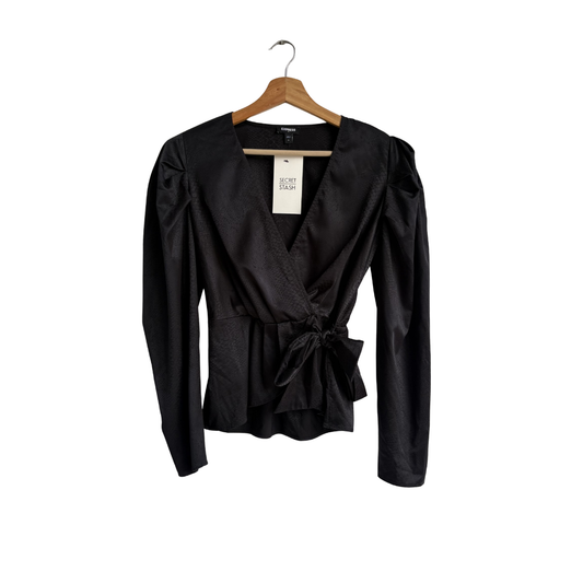 Express Black Snakeskin Print Wrap Top With Puff Sleeves | Gently Used |