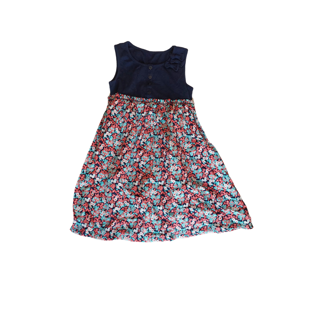 Mothercare Navy Sleeveless Floral Printed Frock (6-7 Years) | Brand New |