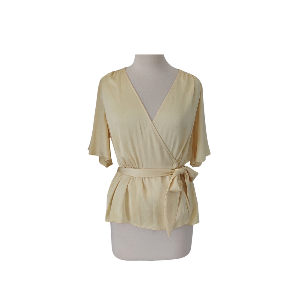 Mango Yellow Satin Wrap Belted Top | Gently Used |