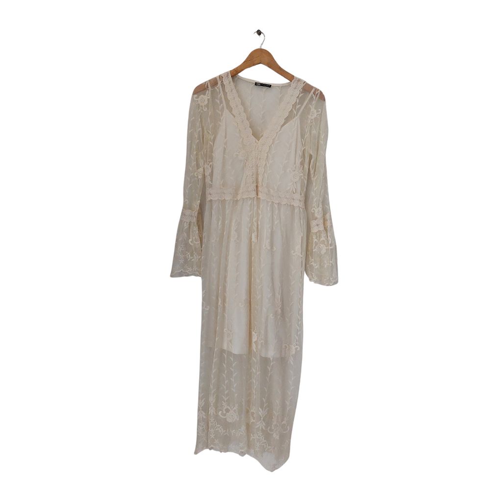 ZARA Cream Net & Lace Maxi Dress | Gently Used |