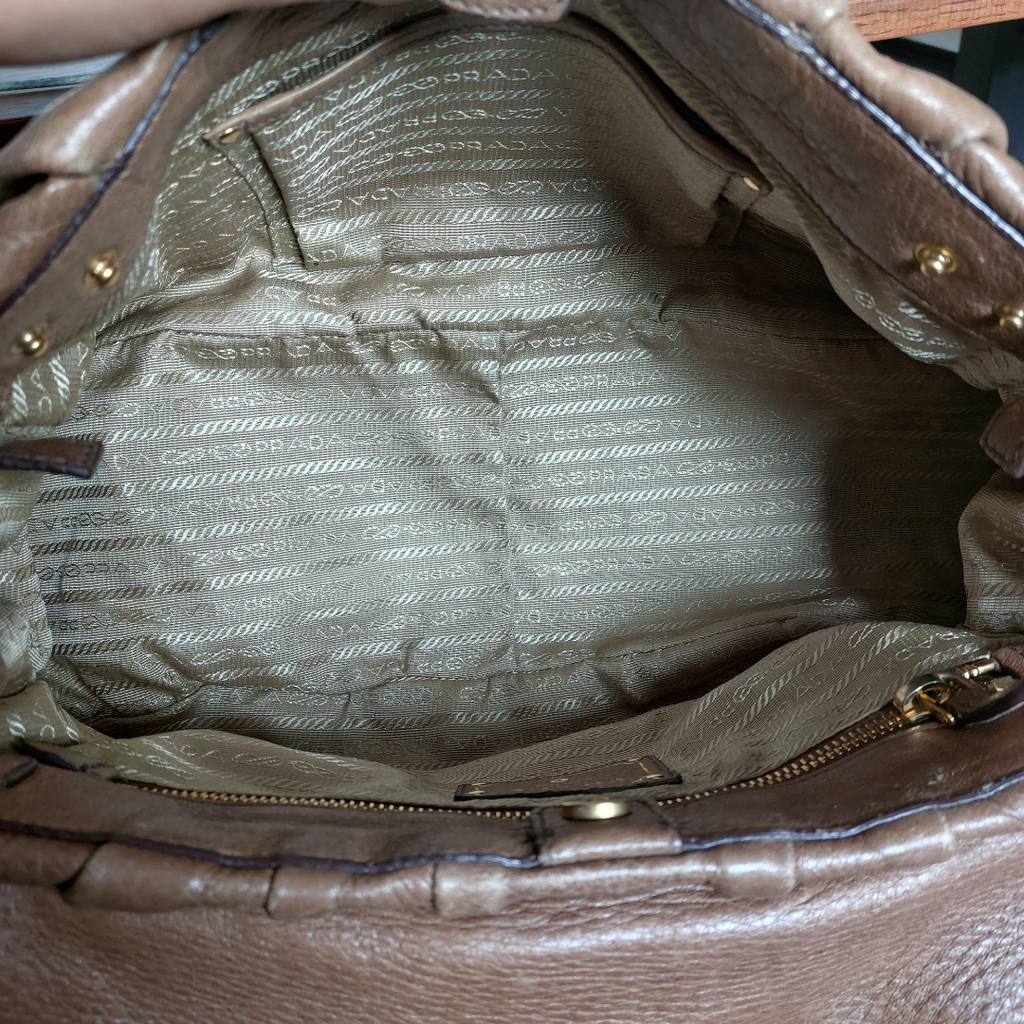 Prada Brown Cervo Leather Dragon Satchel Bag | Pre Loved |