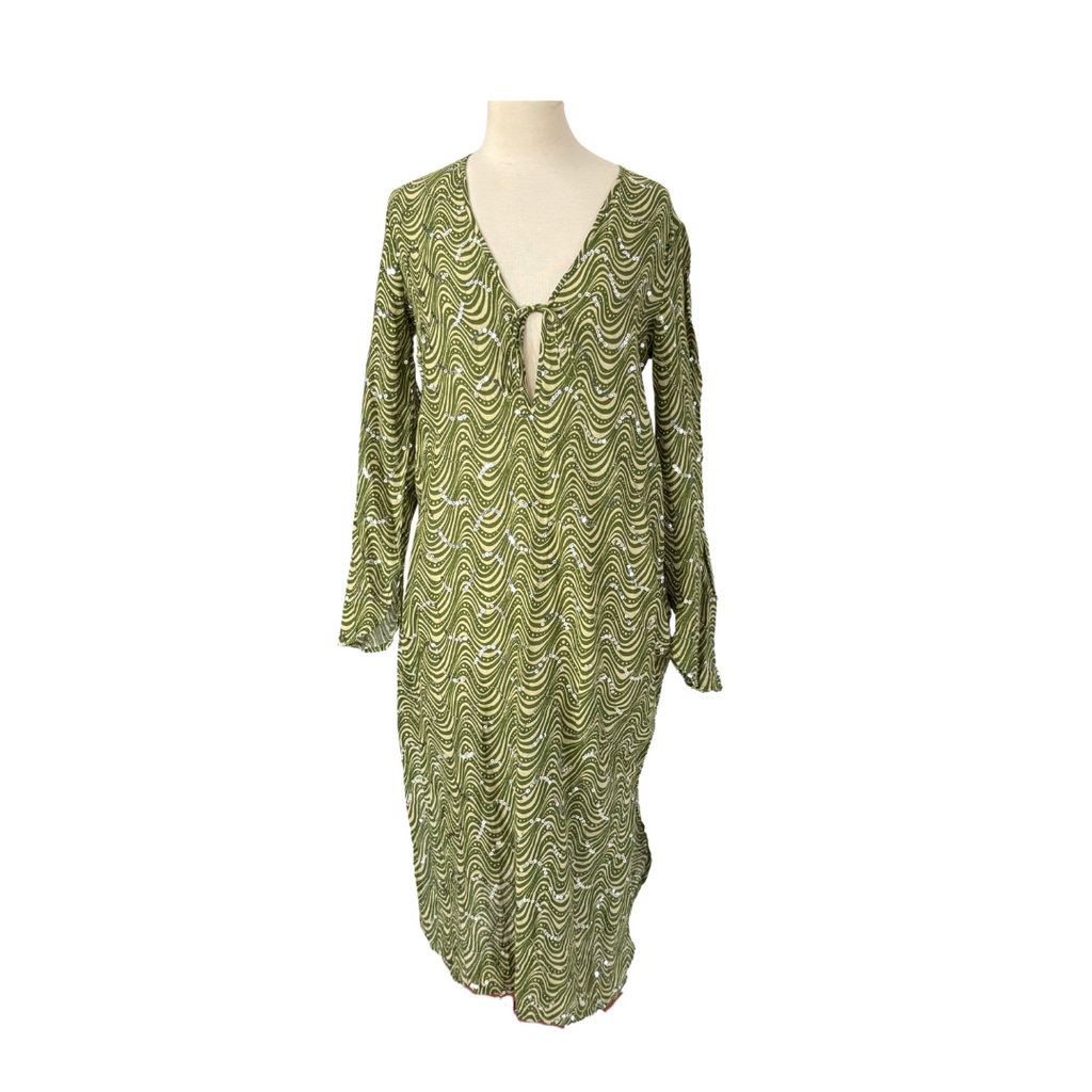 ZARA Green Sequins & Wavy Stripes Midi Dress | Brand New |